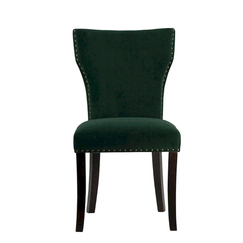 Armless Dining Chairs with Velvet Upholstery and Nailhead Trim, Set of 2