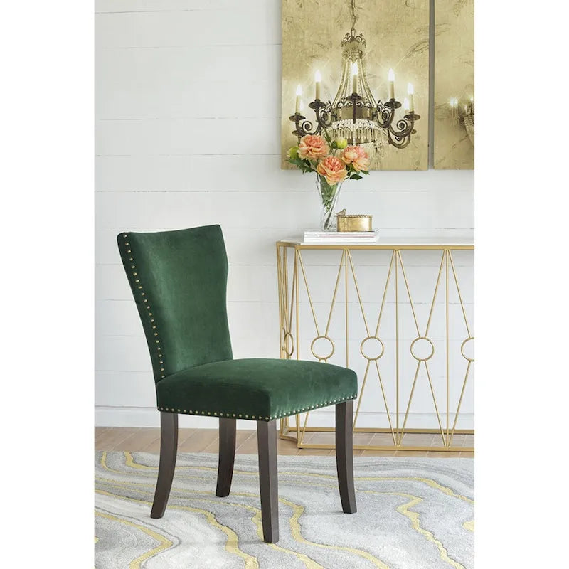 Armless Dining Chairs with Velvet Upholstery and Nailhead Trim, Set of 2