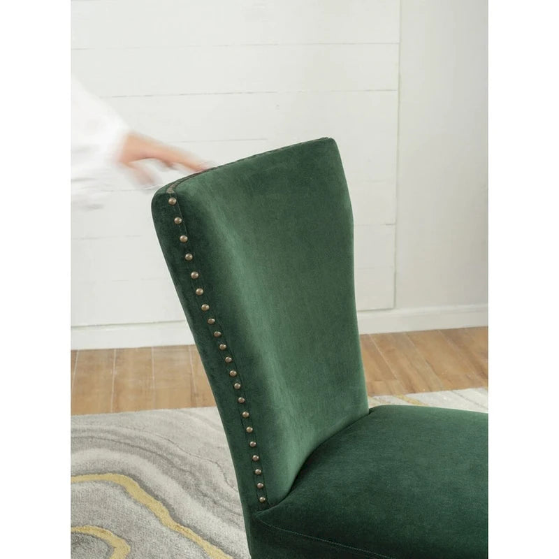 Armless Dining Chairs with Velvet Upholstery and Nailhead Trim, Set of 2
