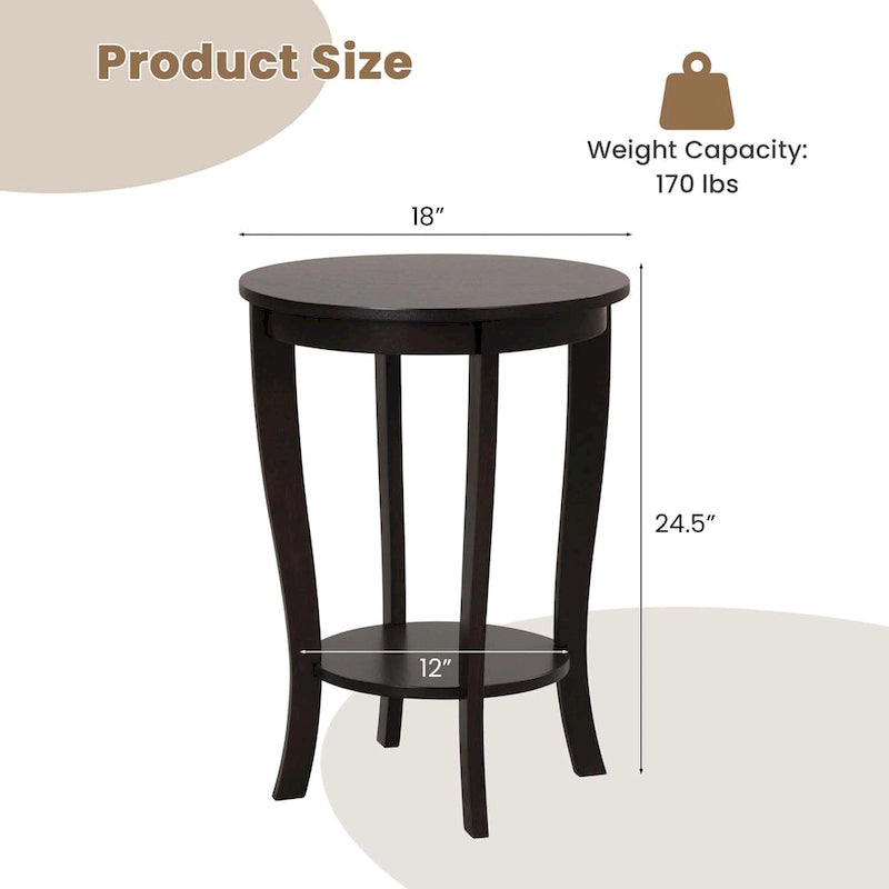 Lot de 2 tables d'appoint rondes à 2 niveaux, 45 cm, avec pieds en bois d'hévéa