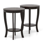 Lot de 2 tables d'appoint rondes à 2 niveaux, 45 cm, avec pieds en bois d'hévéa