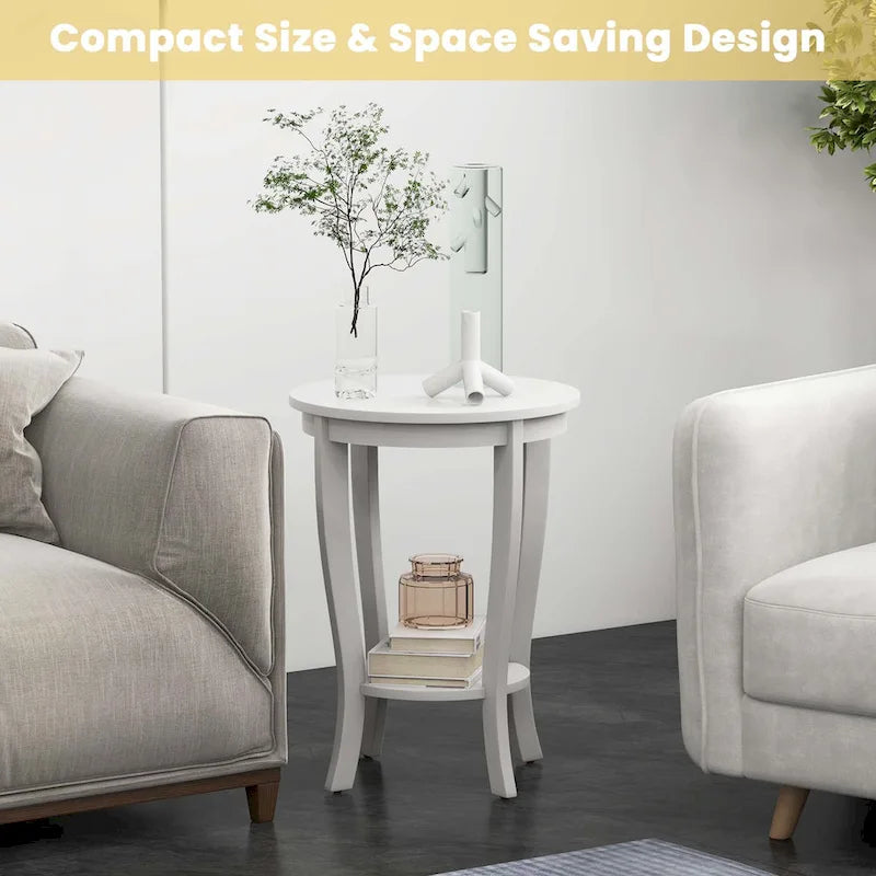 Lot de 2 tables d'appoint rondes à 2 niveaux, 45 cm, avec pieds en bois d'hévéa