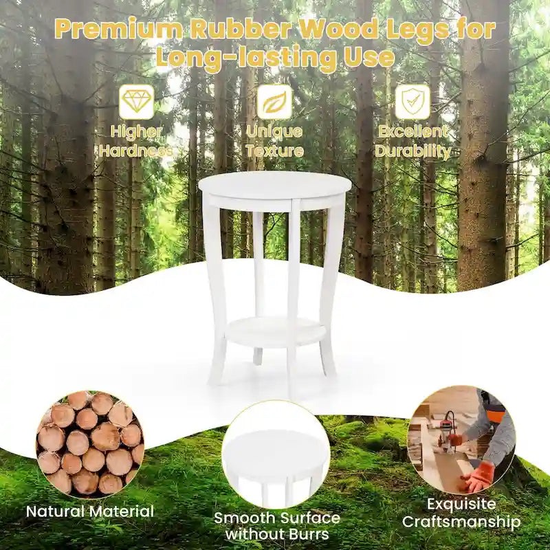 Lot de 2 tables d'appoint rondes à 2 niveaux, 45 cm, avec pieds en bois d'hévéa