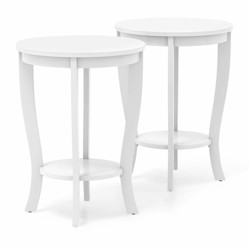 Lot de 2 tables d'appoint rondes à 2 niveaux, 45 cm, avec pieds en bois d'hévéa