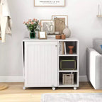 Table de couture pliante Costway avec étagères de rangement, 2 bacs de rangement et 18 chevilles, roulettes verrouillables