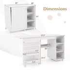 Table de couture pliante Costway avec étagères de rangement, 2 bacs de rangement et 18 chevilles, roulettes verrouillables