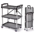 Elevon Service Cart Portable Utility 3 Tier Collapsible Shelving Unit, Gray