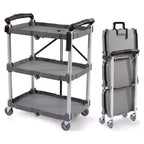 Elevon Service Cart Portable Utility 3 Tier Collapsible Shelving Unit, Gray