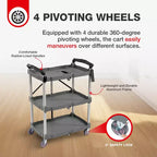 Chariot de service Elevon, utilitaire portable, avec étagères pliantes à 3 niveaux, gris