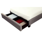 Low Profile King Bed with Storage, Tufted Linen Upholstery, Gray