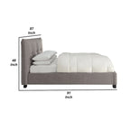 Low Profile King Bed with Storage, Tufted Linen Upholstery, Gray