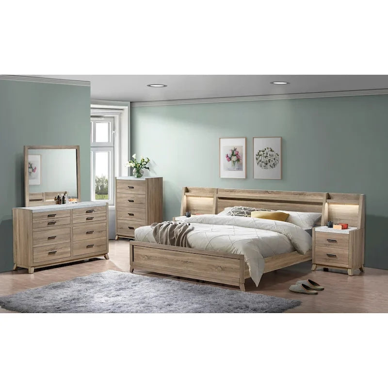 Daemon 4 Piece Light Brown Panel Bedroom Set