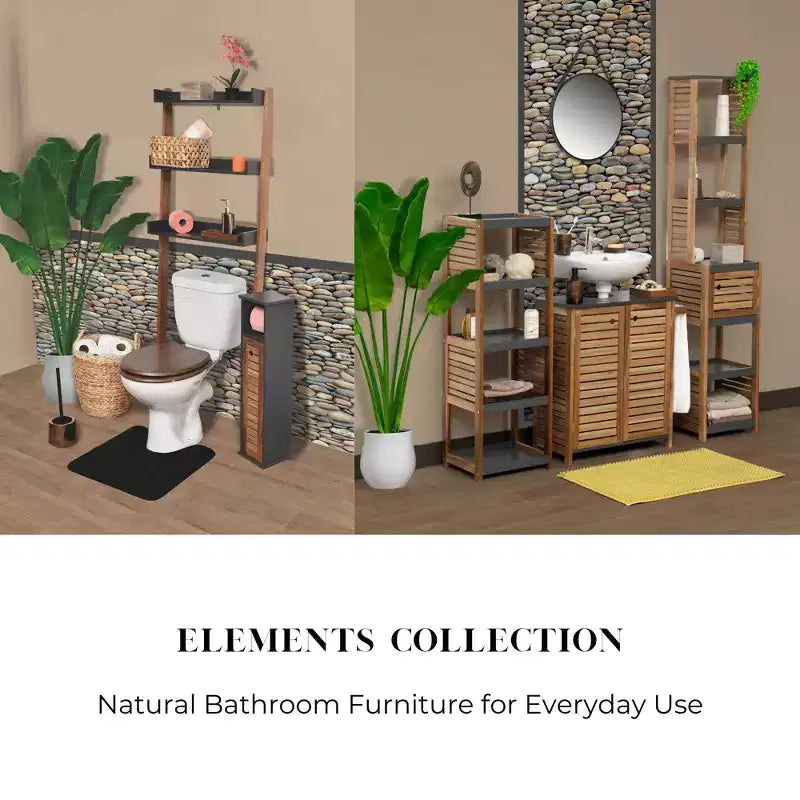 Evideco French Home Goods Bath Linen Storage Floor Shelf Elements Acacia - Gray Wood