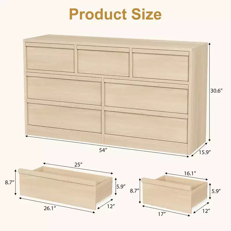Commode Whizmax 7 tiroirs pour chambre, commode double en bois avec rangement, commode moderne pour chambre, salon, crèche