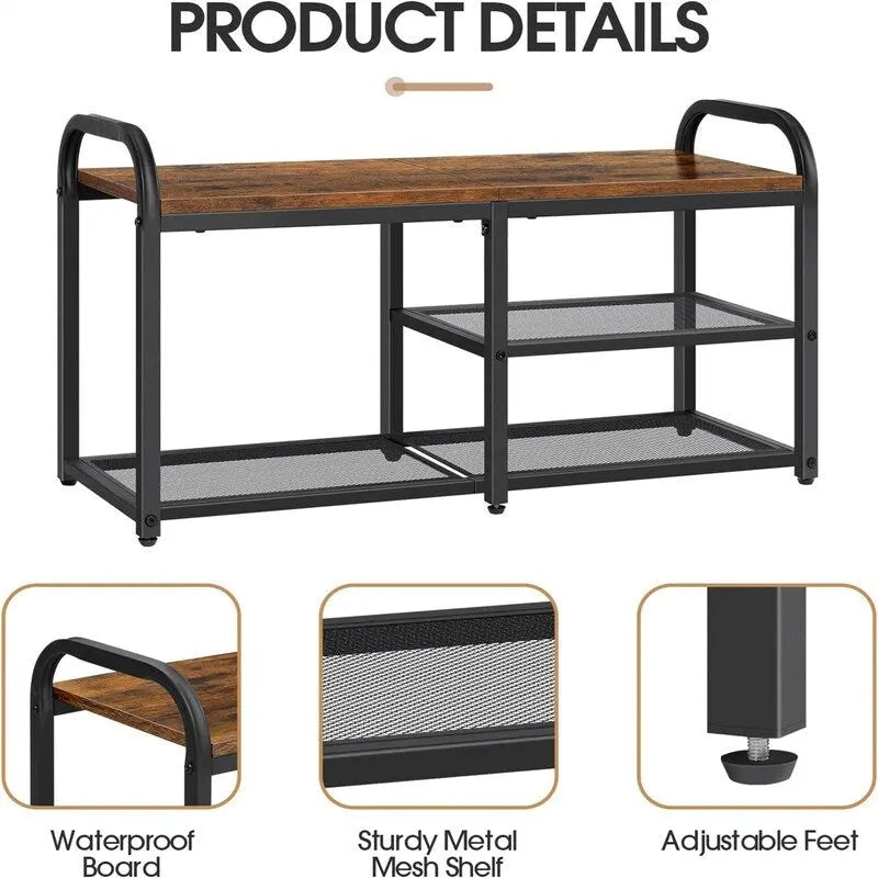 3-Tier Shoe Storage Bench with Metal Frame