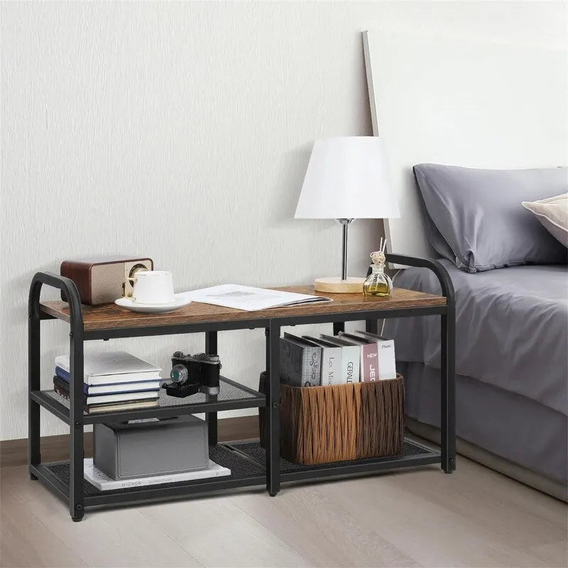 3-Tier Shoe Storage Bench with Metal Frame