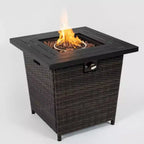Table brasero en rotin, table brasero carrée en osier, foyer extérieur en rotin tressé à flamme réglable pour jardin, terrasse