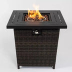 Table brasero en rotin, table brasero carrée en osier, foyer extérieur en rotin tressé à flamme réglable pour jardin, terrasse