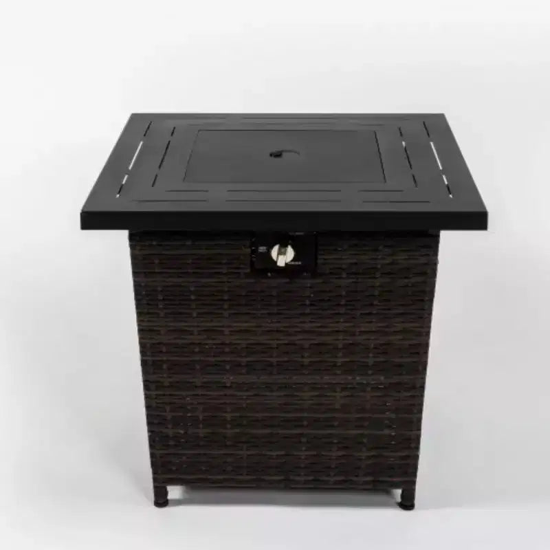 Table brasero en rotin, table brasero carrée en osier, foyer extérieur en rotin tressé à flamme réglable pour jardin, terrasse