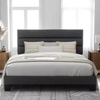 Allewie Platform Bed Frame with Fabric Upholstered Headboard and Wooden Slats Support, Fully Upholstered Mattress Foundation/No Box Spring Needed