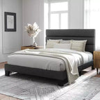 Cadre de lit plateforme Allewie avec tête de lit capitonnée en tissu et support de lattes en bois, base de matelas entièrement capitonnée/aucun sommier tapissier requis
