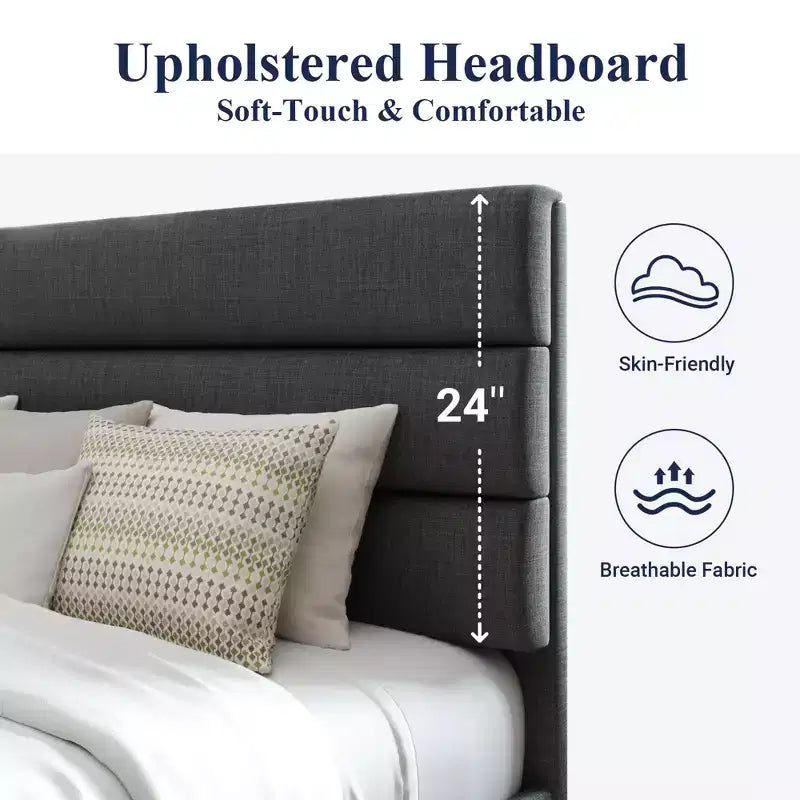 Cadre de lit plateforme Allewie avec tête de lit capitonnée en tissu et support de lattes en bois, base de matelas entièrement capitonnée/aucun sommier tapissier requis