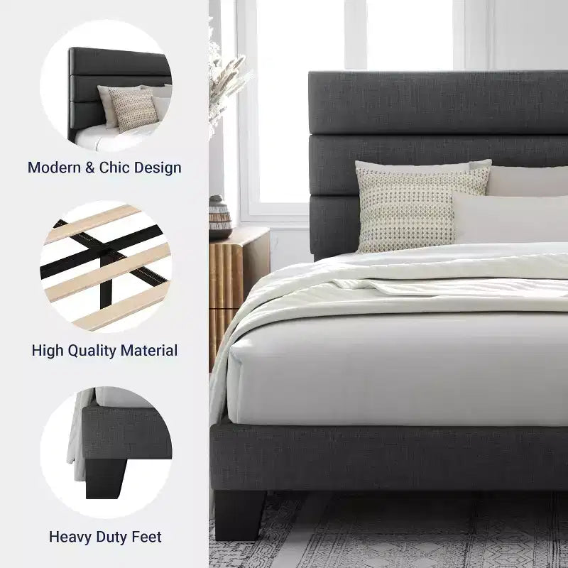 Cadre de lit plateforme Allewie avec tête de lit capitonnée en tissu et support de lattes en bois, base de matelas entièrement capitonnée/aucun sommier tapissier requis