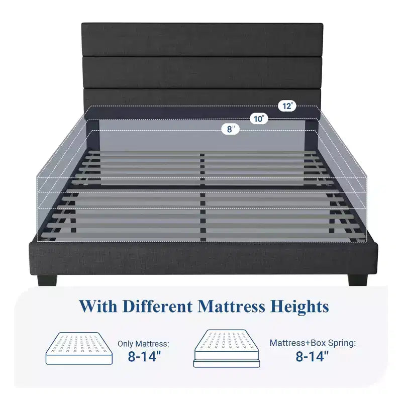 Cadre de lit plateforme Allewie avec tête de lit capitonnée en tissu et support de lattes en bois, base de matelas entièrement capitonnée/aucun sommier tapissier requis