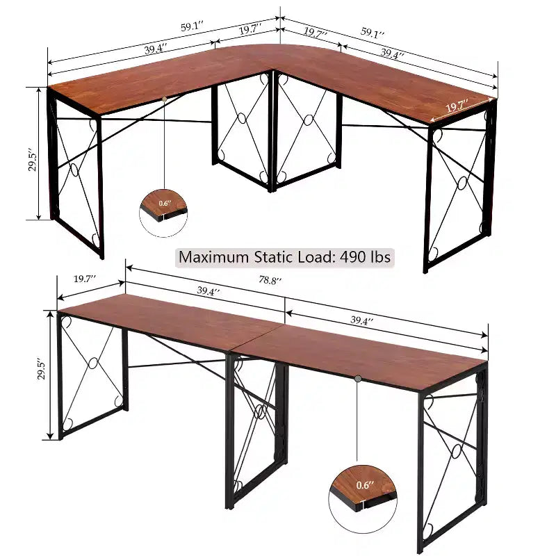 VECELO Bureau d'angle en L pour ordinateur, poste de travail d'écriture pour bureau à domicile, table de jeu de 150 cm