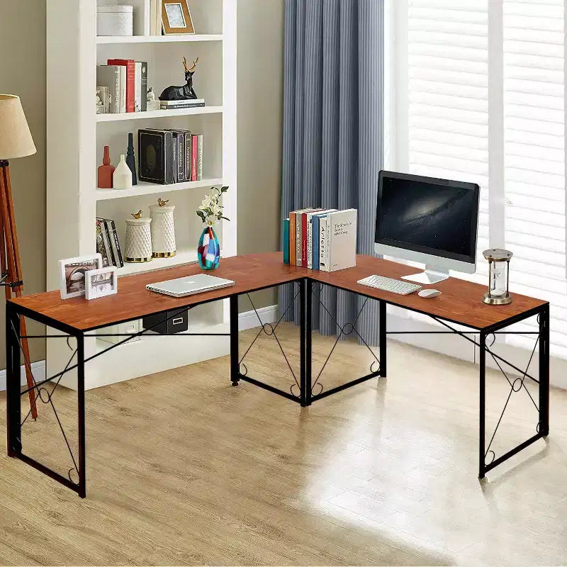 VECELO Bureau d'angle en L pour ordinateur, poste de travail d'écriture pour bureau à domicile, table de jeu de 150 cm