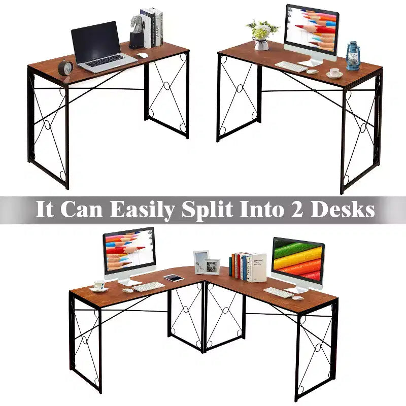 VECELO Bureau d'angle en L pour ordinateur, poste de travail d'écriture pour bureau à domicile, table de jeu de 150 cm