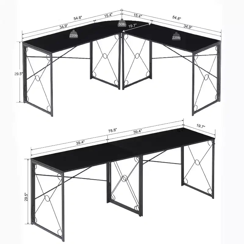 VECELO Bureau d'angle en L pour ordinateur, poste de travail d'écriture pour bureau à domicile, table de jeu de 150 cm