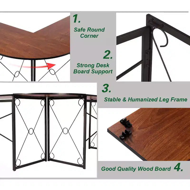 VECELO Bureau d'angle en L pour ordinateur, poste de travail d'écriture pour bureau à domicile, table de jeu de 150 cm