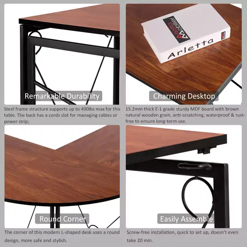 VECELO Bureau d'angle en L pour ordinateur, poste de travail d'écriture pour bureau à domicile, table de jeu de 150 cm