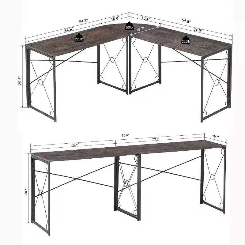 VECELO Bureau d'angle en L pour ordinateur, poste de travail d'écriture pour bureau à domicile, table de jeu de 150 cm