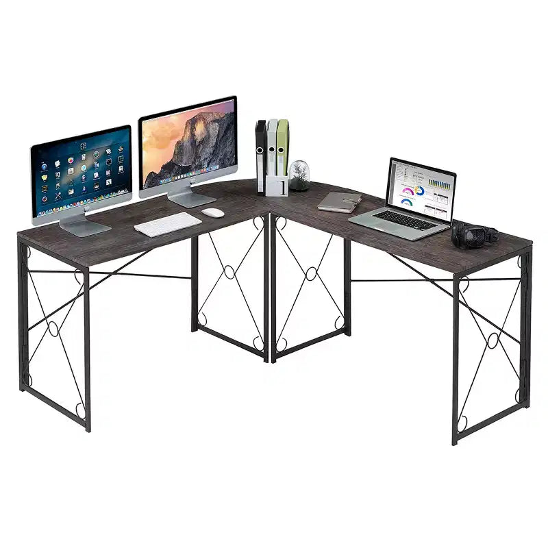 VECELO Bureau d'angle en L pour ordinateur, poste de travail d'écriture pour bureau à domicile, table de jeu de 150 cm