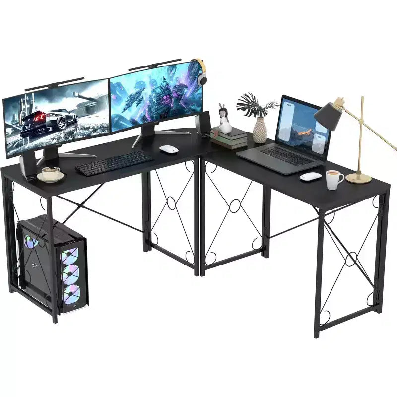VECELO Bureau d'angle en L pour ordinateur, poste de travail d'écriture pour bureau à domicile, table de jeu de 150 cm