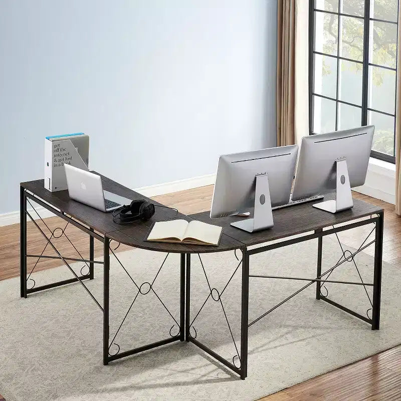 VECELO Bureau d'angle en L pour ordinateur, poste de travail d'écriture pour bureau à domicile, table de jeu de 150 cm