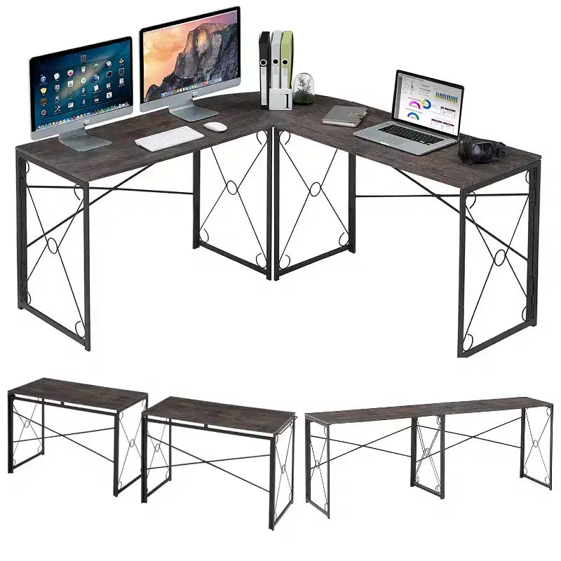 VECELO Bureau d'angle en L pour ordinateur, poste de travail d'écriture pour bureau à domicile, table de jeu de 150 cm