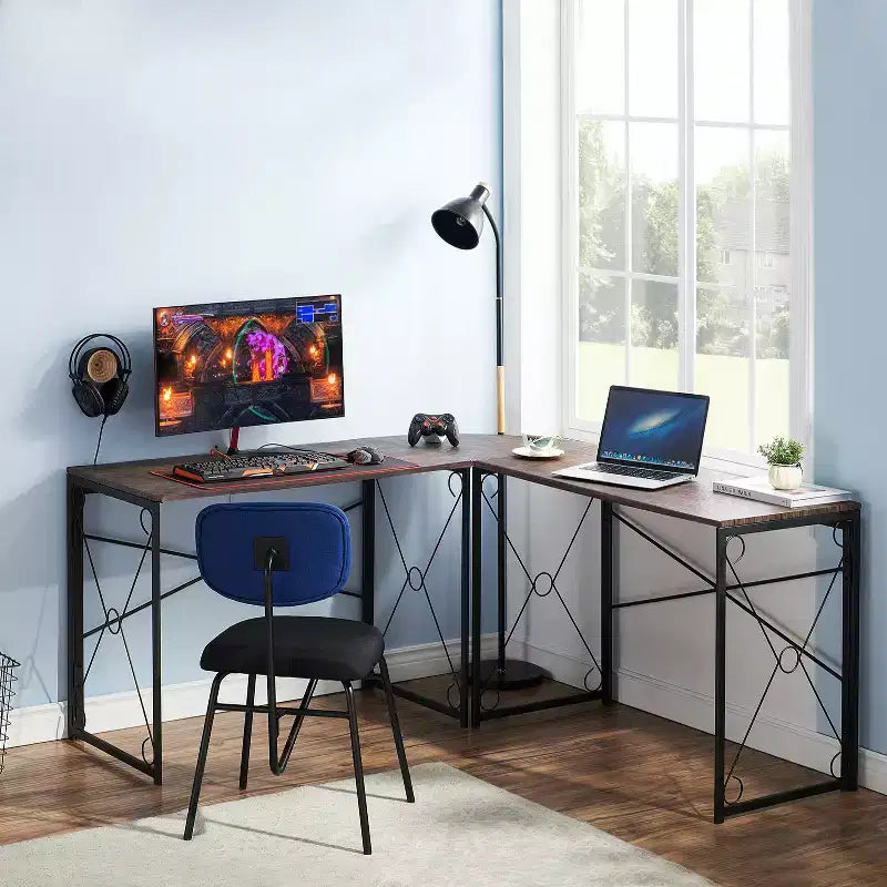 VECELO Bureau d'angle en L pour ordinateur, poste de travail d'écriture pour bureau à domicile, table de jeu de 150 cm