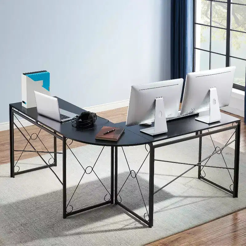 VECELO Bureau d'angle en L pour ordinateur, poste de travail d'écriture pour bureau à domicile, table de jeu de 150 cm