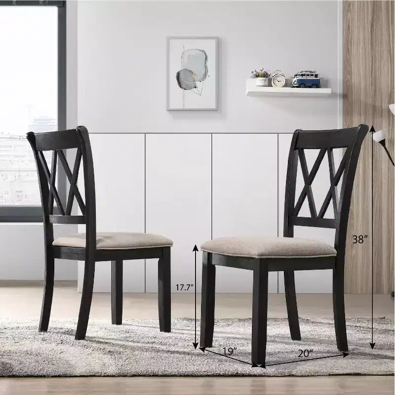 Chaise de salle à manger Roundhill Furniture Windvale rembourrée en tissu, noire, lot de 2