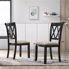 Chaise de salle à manger Roundhill Furniture Windvale rembourrée en tissu, noire, lot de 2