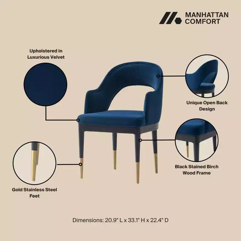 Lot de 2 chaises de salle à manger Carrington modernes en velours avec accoudoirs Manhattan Comfort