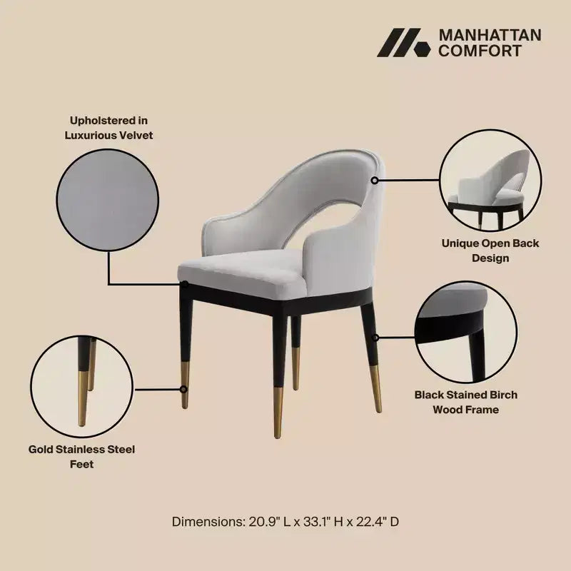 Lot de 2 chaises de salle à manger Carrington modernes en velours avec accoudoirs Manhattan Comfort