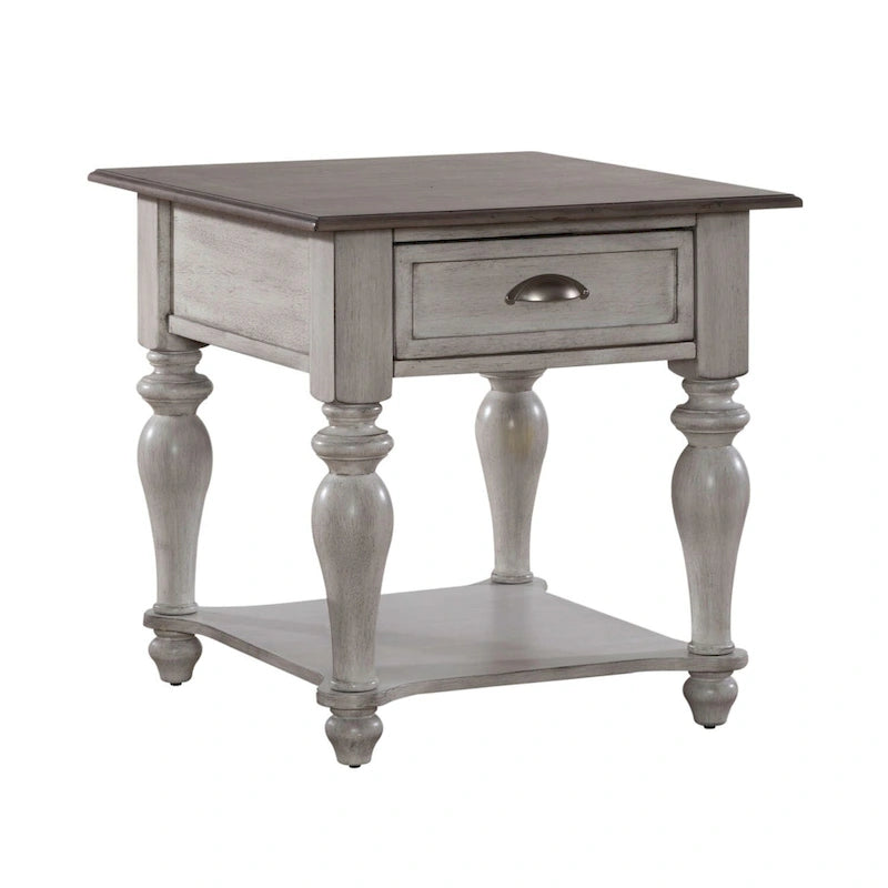 Antique White & Weathered Pine Drawer End Table