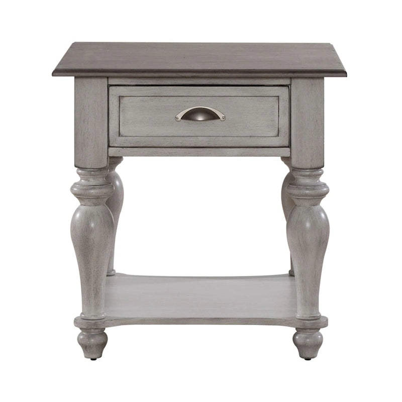 Antique White & Weathered Pine Drawer End Table