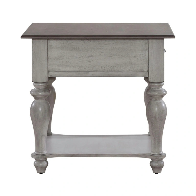 Antique White & Weathered Pine Drawer End Table