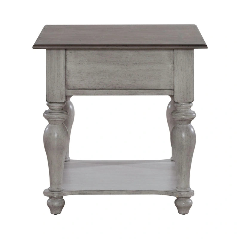 Antique White & Weathered Pine Drawer End Table