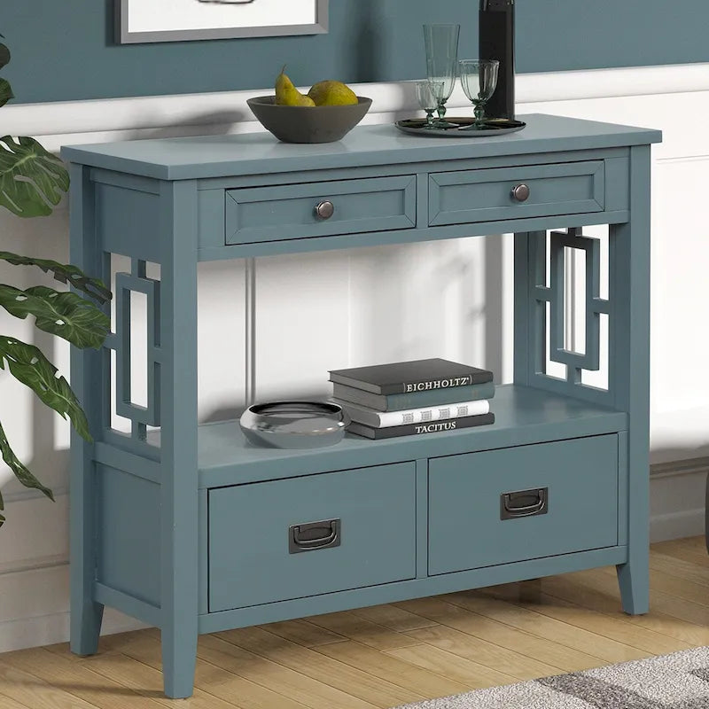 Console Table with 4 Drawers and Storage Shelf
